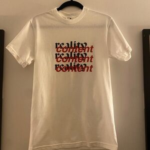 Small White Unisex Gildan Graphic "Reality - Content" Hammer T Shirt